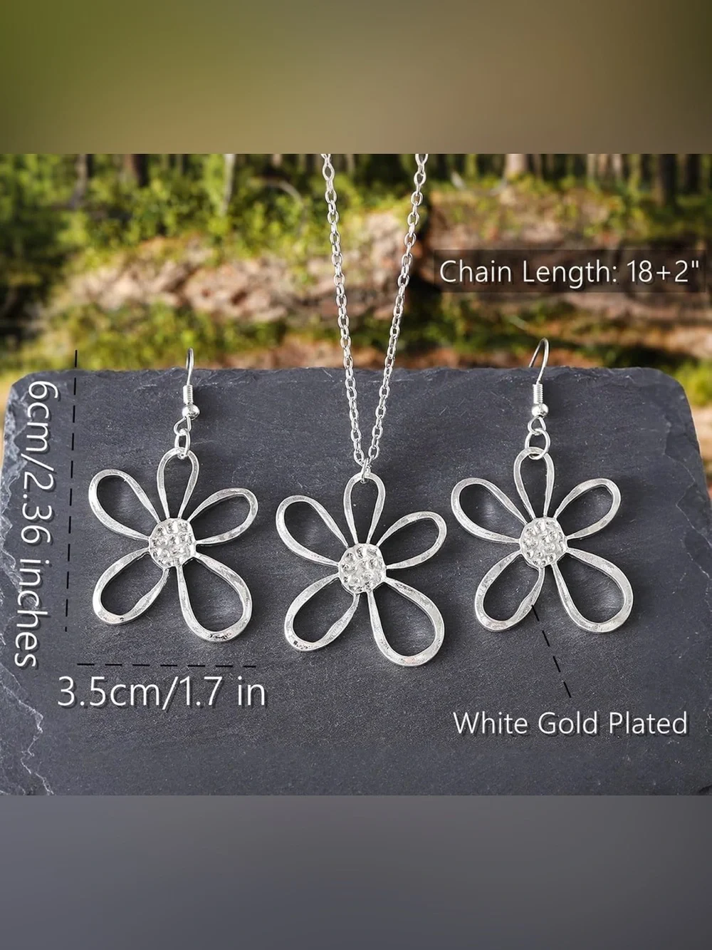 Boho Delicate Silver Daisy Pendant Necklace and Earring Set ~ New~